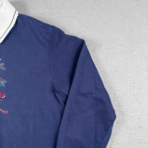 Vintage Grandma Sweater Womens Large Blue Cardinal Bird House Embroidered Collar - Picture 5 of 16